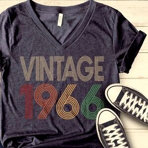 NEW Vintage 1966 60th Birthday V-neck T-Shirt Heathered Gray-Blue